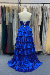 Simple Sweetheart Strapless A-line Long Prom Dress with Ruffles