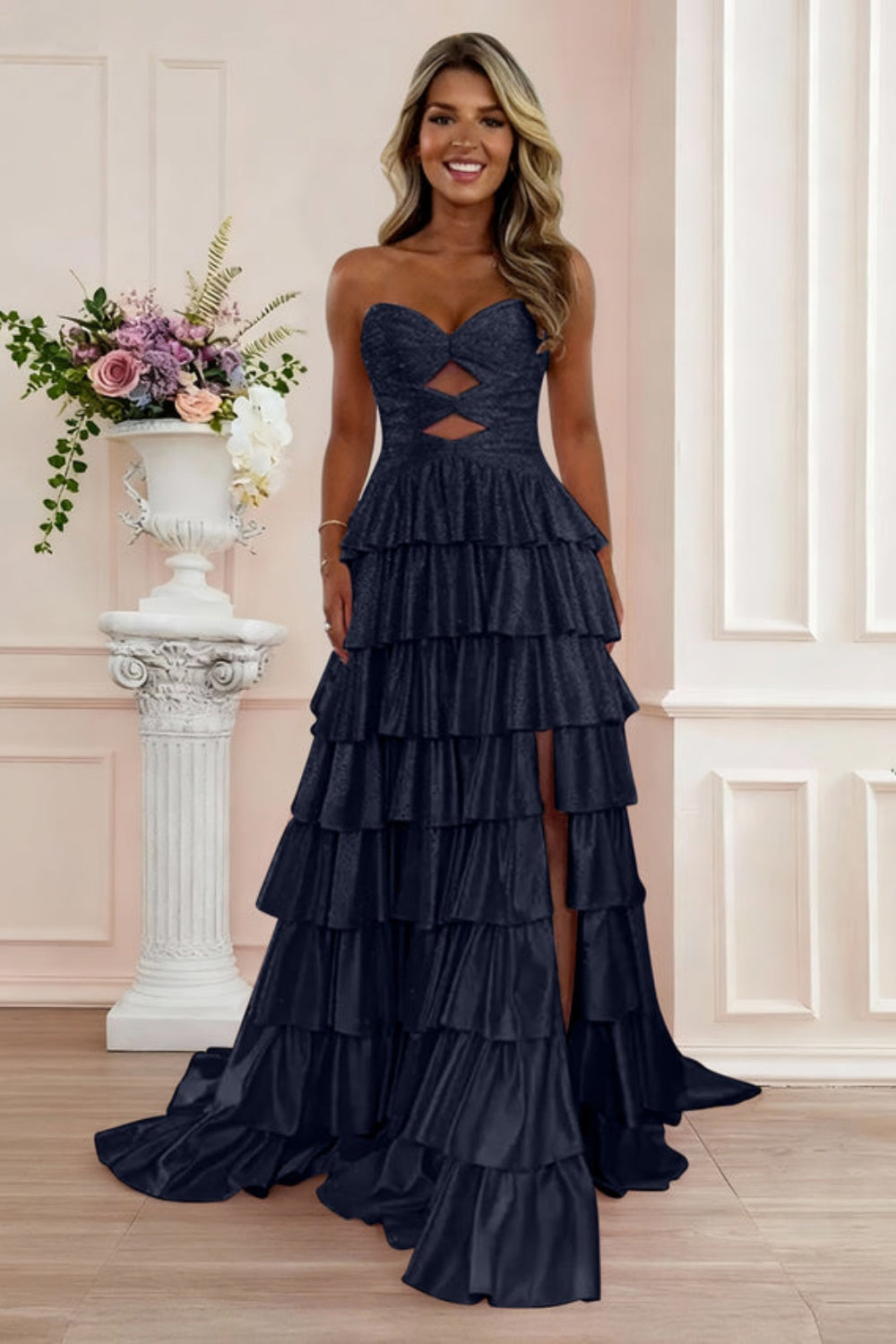 Sweetheart A-line Strapless Sleeveless Long Prom Dress with Split