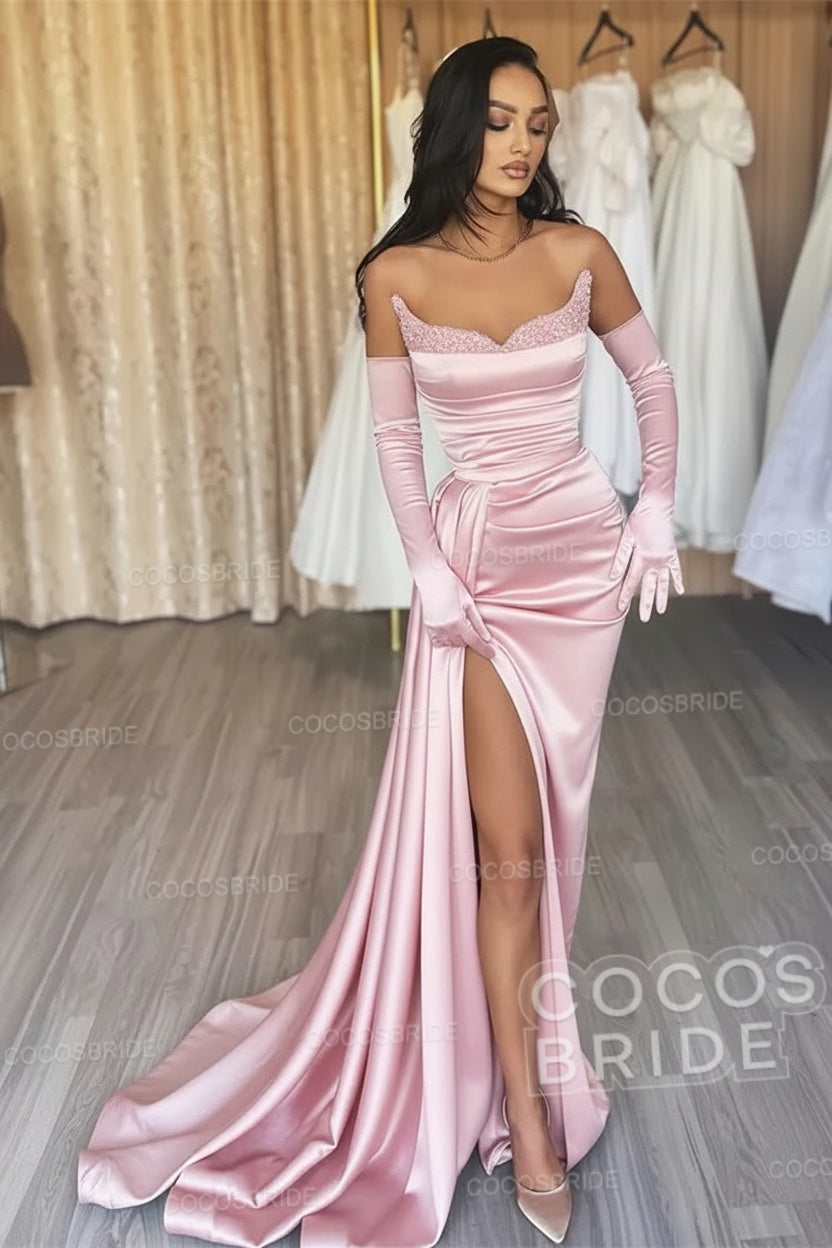 Black Long Mermaid Satin Sweetheart High Split Prom Dresses