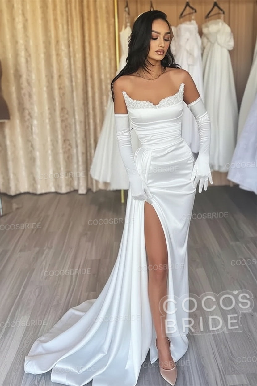 Black Long Mermaid Satin Sweetheart High Split Prom Dresses