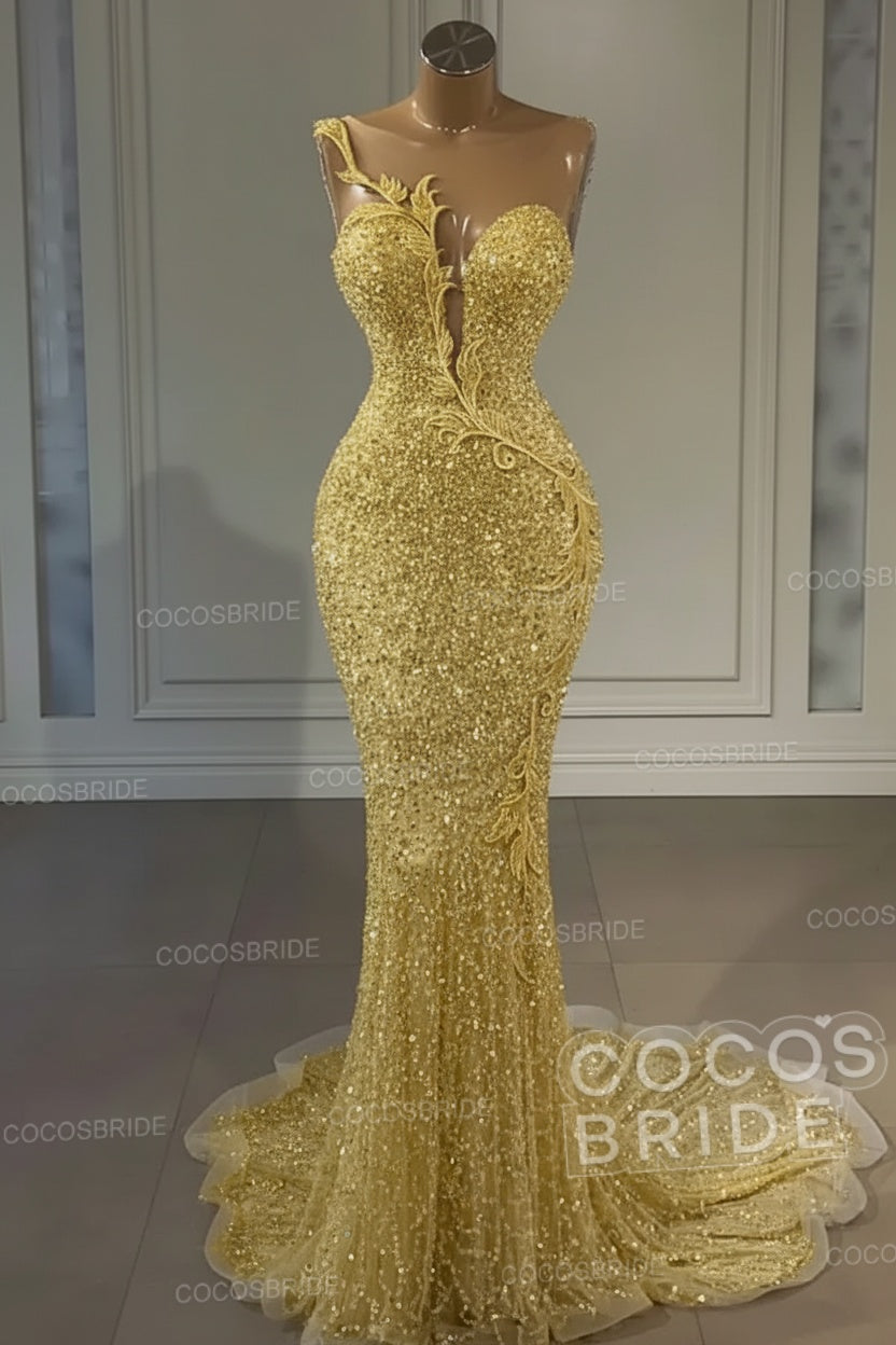 Long Mermaid Sweetheart Tulle Sequin Formal Prom Dress