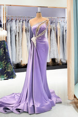 Elegant Long One Shoulder Satin Mermaid Prom Dress