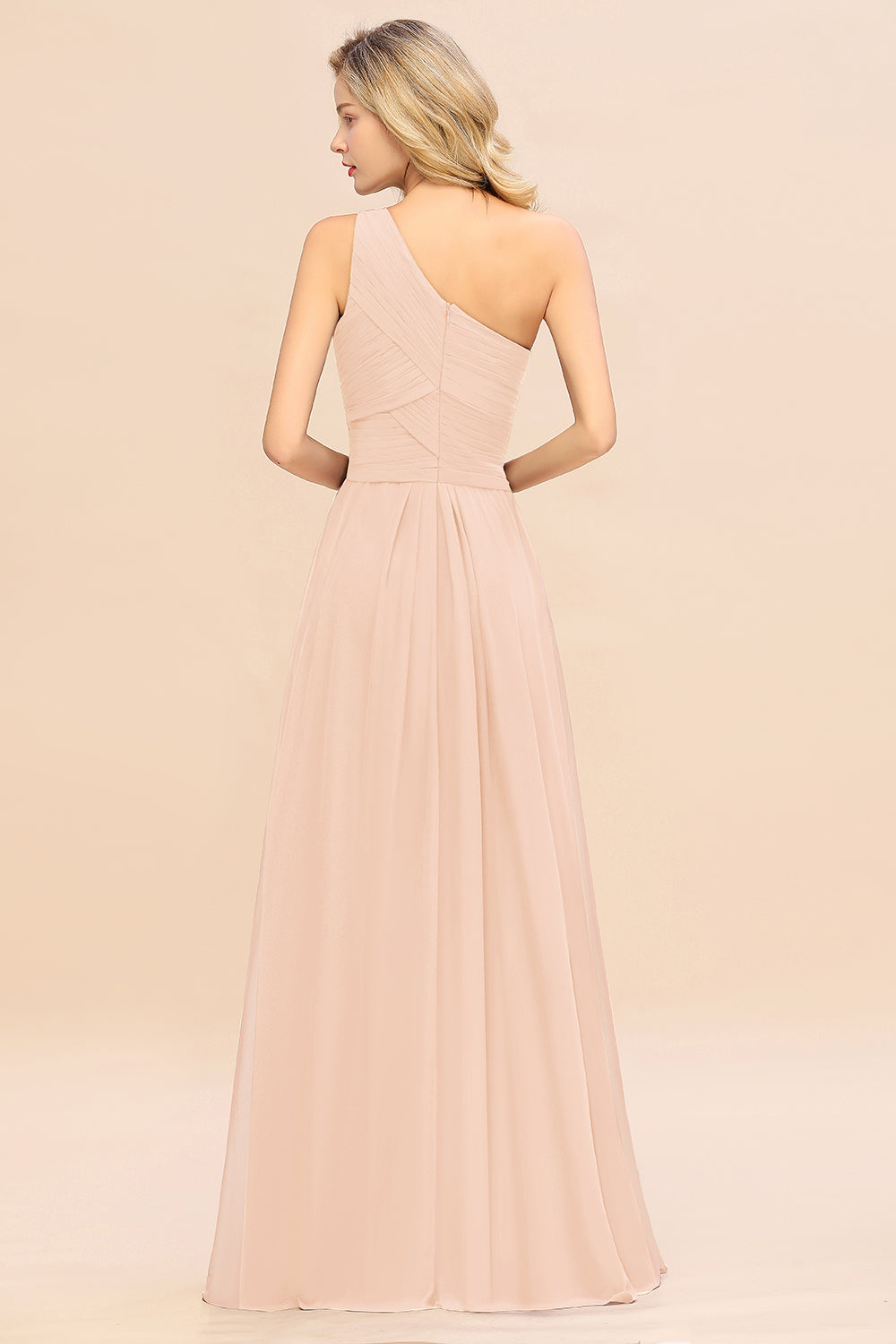 Elegant A-line Chiffon Ruffles One Shoulder Long Bridesmaid Dress