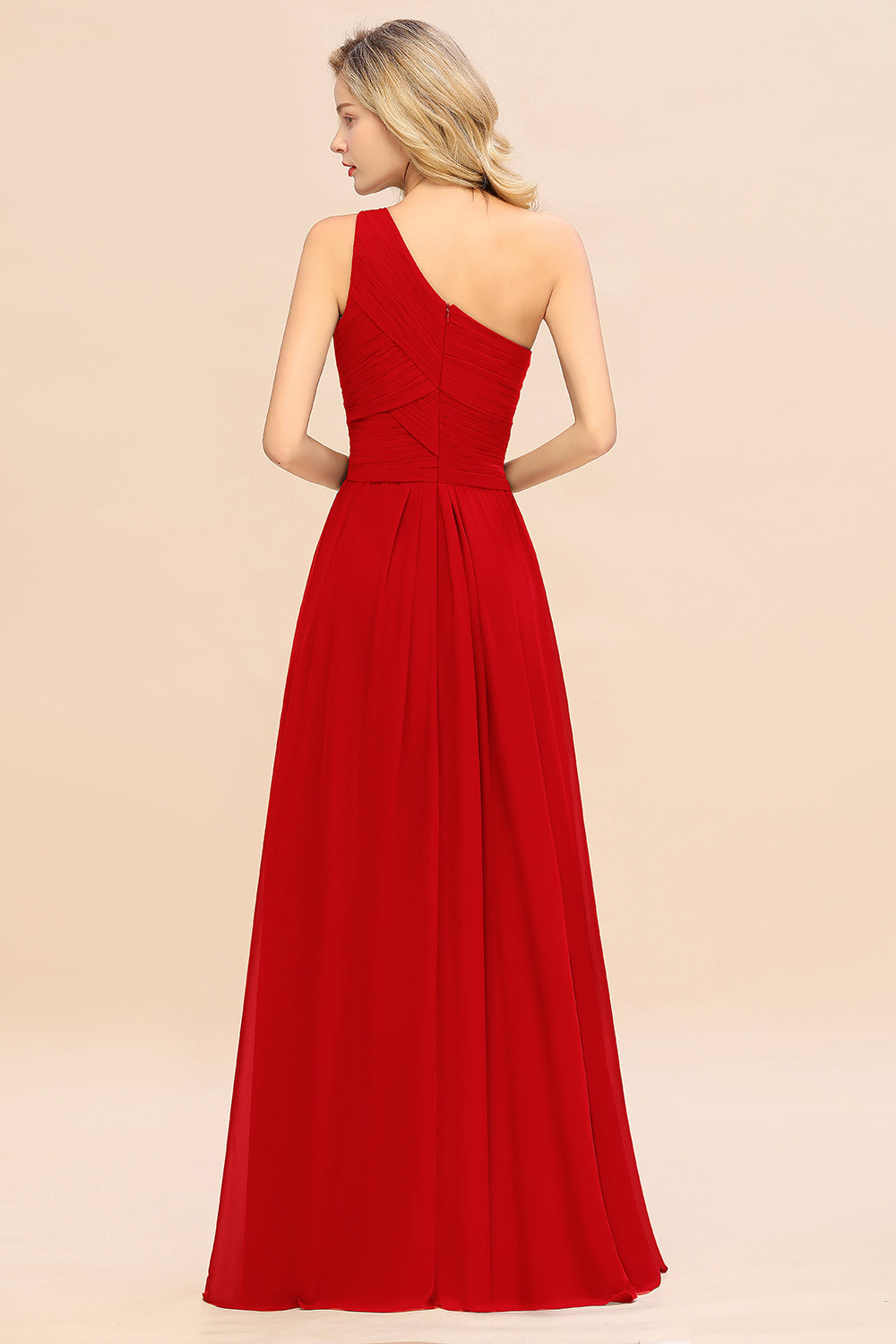 Elegant A-line Chiffon Ruffles One Shoulder Long Bridesmaid Dress