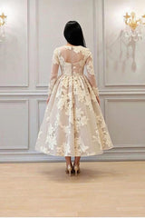 Elegant A-line High Neck Lace Formal Evening Dress with Sleeves