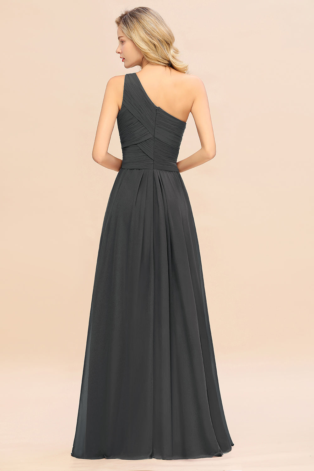 Elegant A-line Chiffon Ruffles One Shoulder Long Bridesmaid Dress