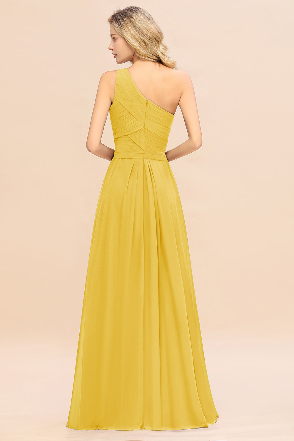 Elegant A-line Chiffon Ruffles One Shoulder Long Bridesmaid Dress