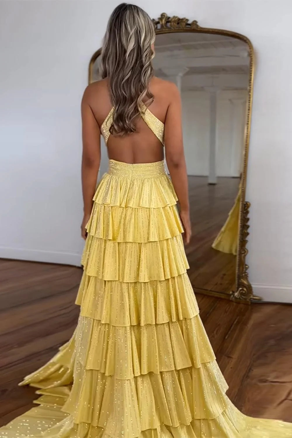 Sexy Sleeveless Halter A-line Long Prom Dress with Slit