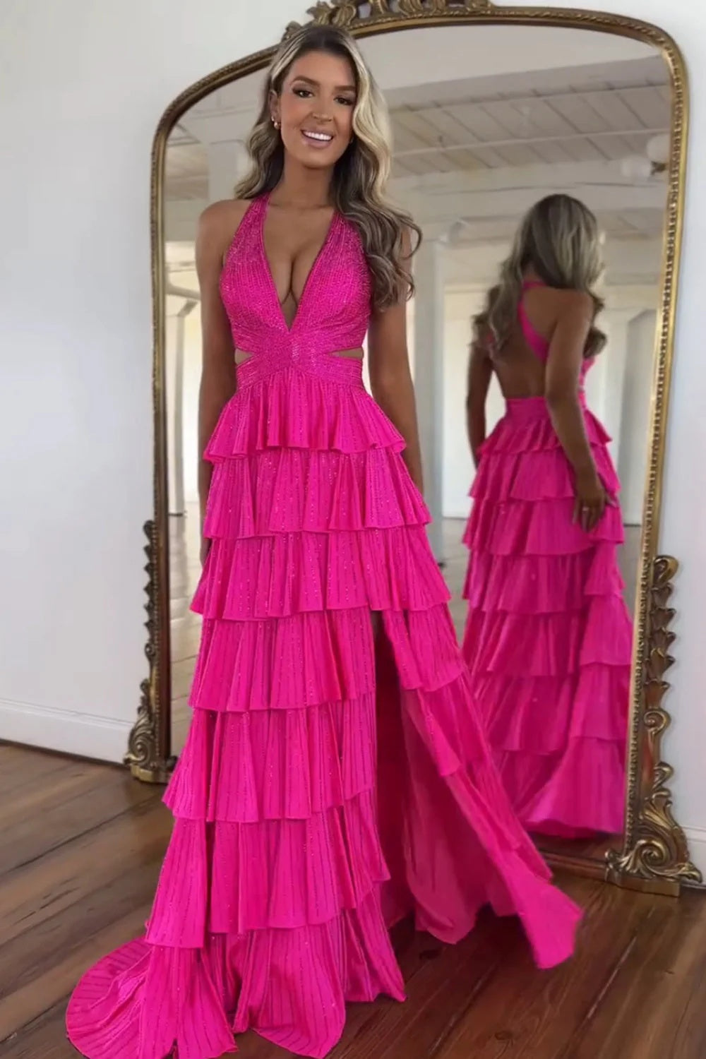 Sexy Sleeveless Halter A-line Long Prom Dress with Slit