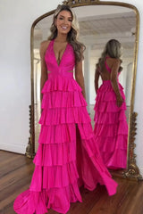 Sexy Sleeveless Halter A-line Long Prom Dress with Slit