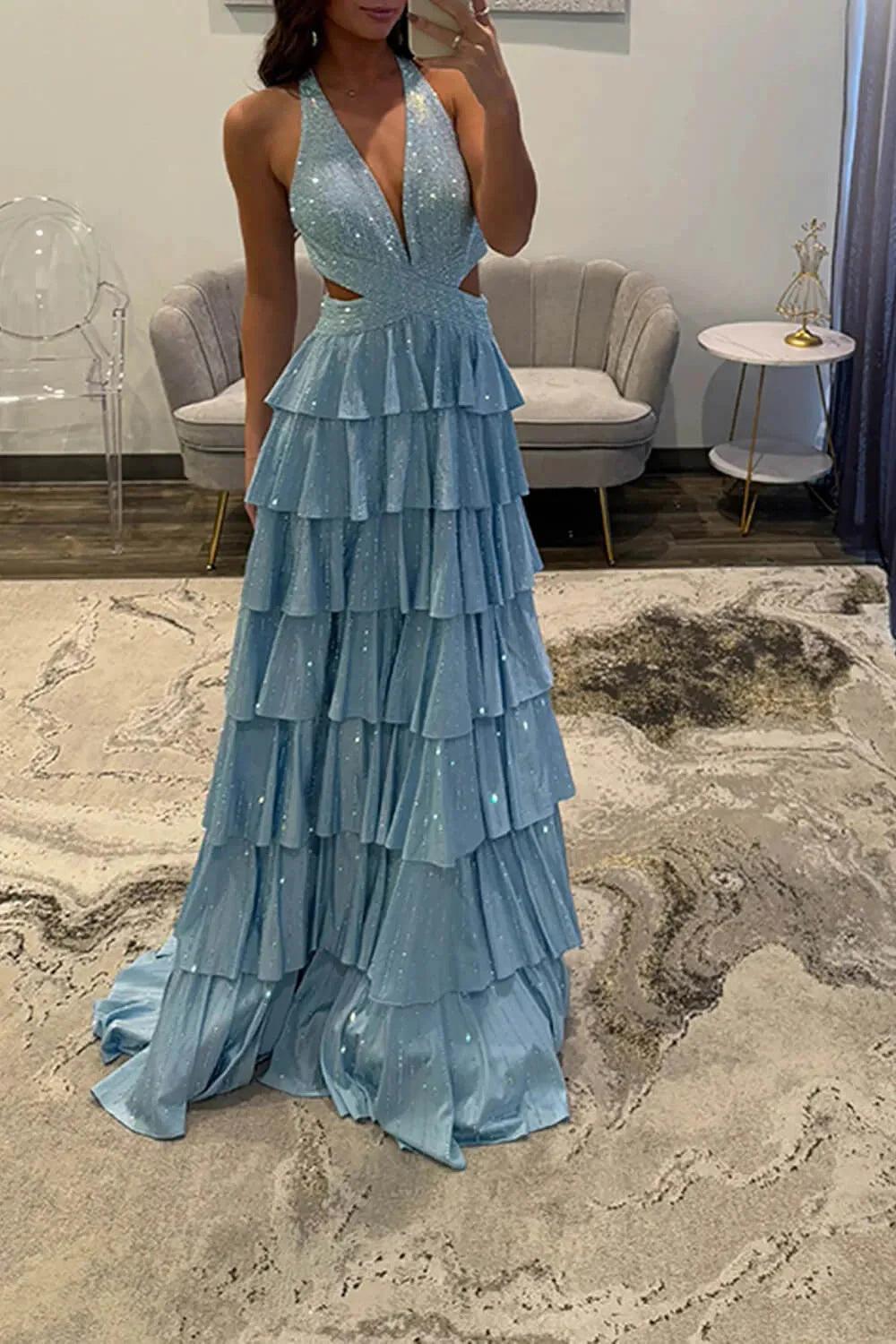 Sexy Sleeveless Halter A-line Long Prom Dress with Slit