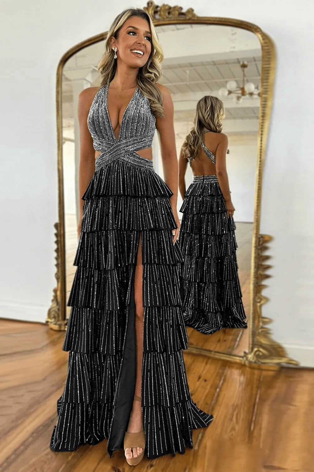 Sexy Sleeveless Halter A-line Long Prom Dress with Slit