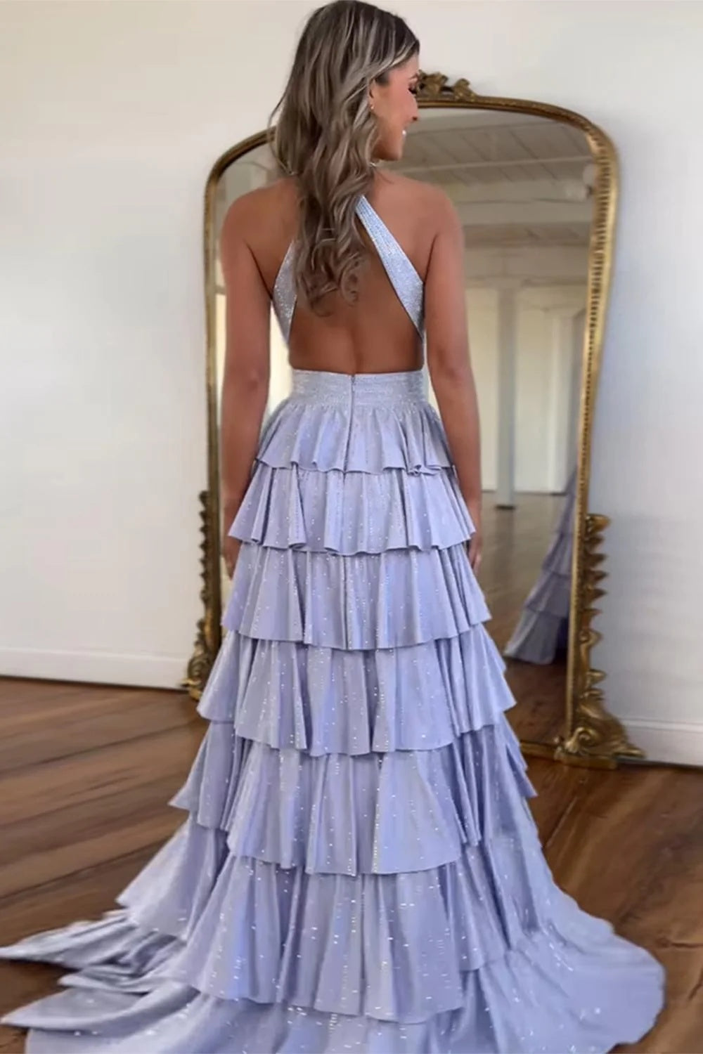 Sexy Sleeveless Halter A-line Long Prom Dress with Slit
