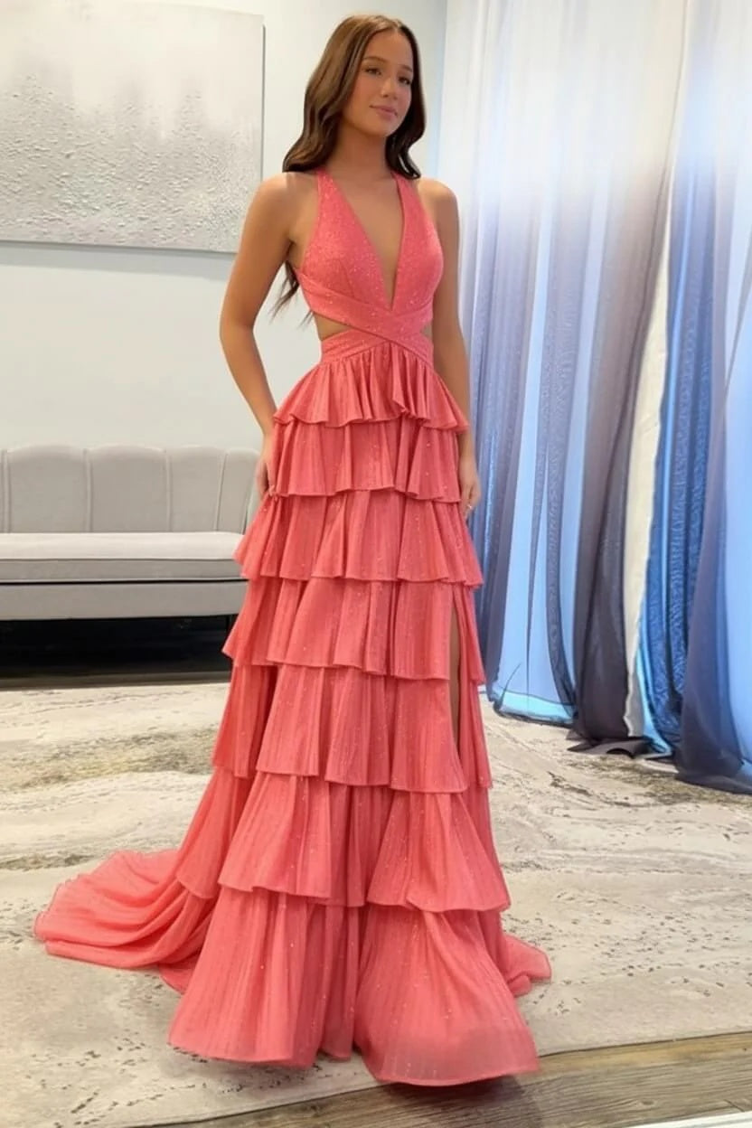 Sexy Sleeveless Halter A-line Long Prom Dress with Slit