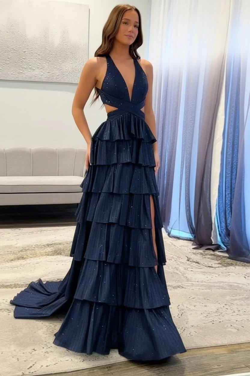 Sexy Sleeveless Halter A-line Long Prom Dress with Slit