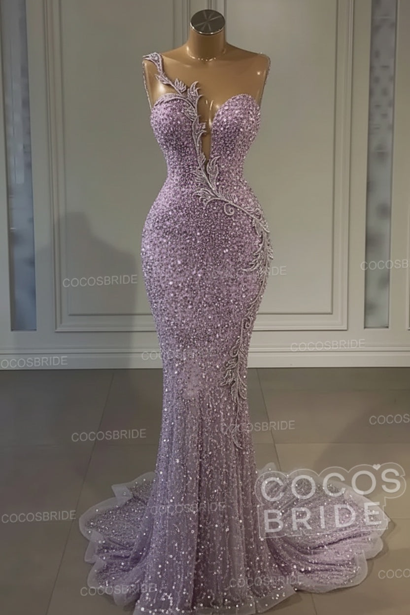 Long Mermaid Sweetheart Tulle Sequin Formal Prom Dress