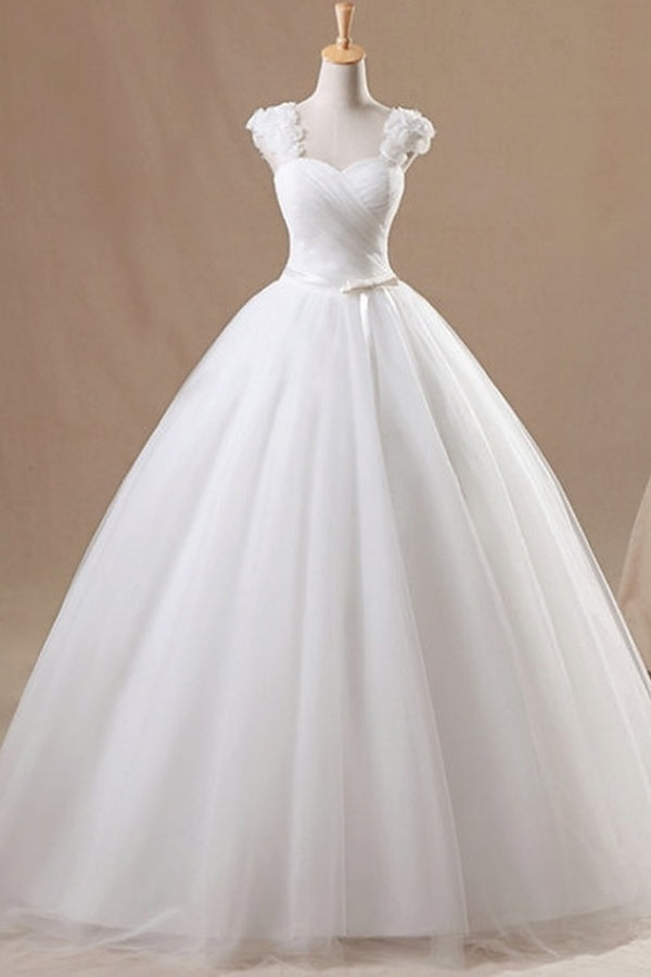 Long Ball Gown Jewel Neck Floor Length Chiffon Tulle Sleeveless Wedding Dresses