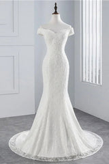 Long Off the Shoulder Beading Appliques Lace-up Mermaid Wedding Dresses