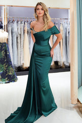 Long Off the Shoulder Appliques Lace Mermaid Satin Prom Dress