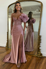 Long One Shoulder Mermaid Train Prom Dress with Slit