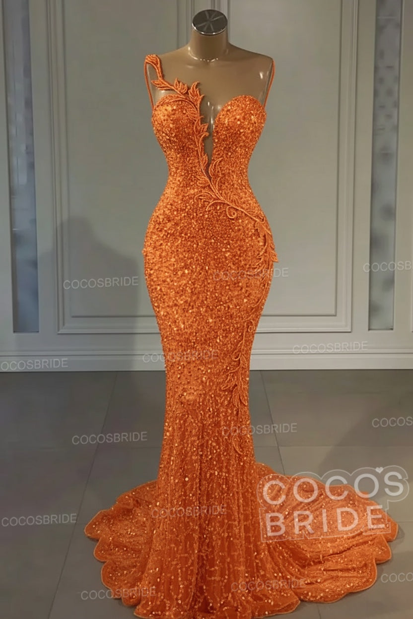 Long Mermaid Sweetheart Tulle Sequin Formal Prom Dress