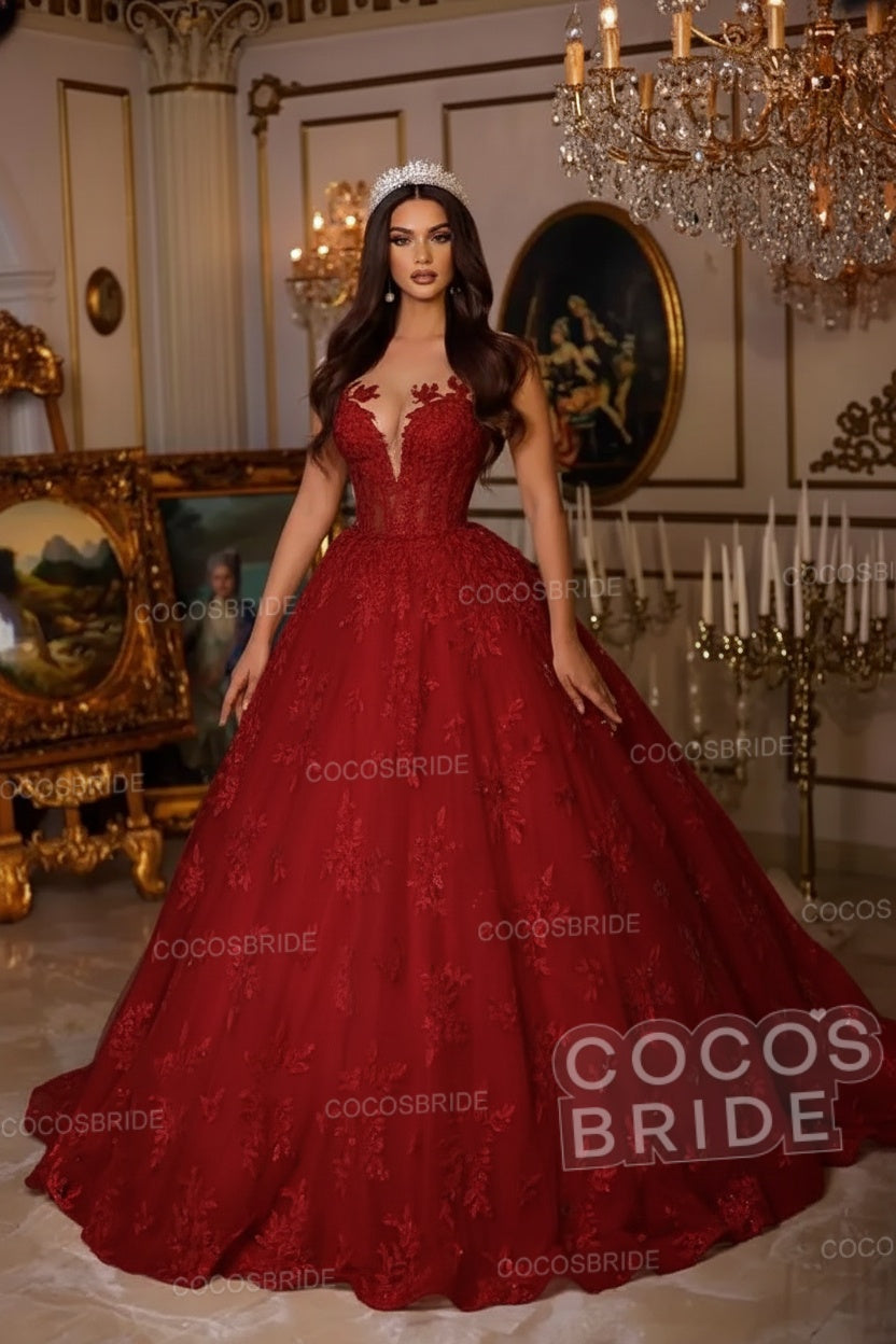 Long A-line Sweetheart Tulle Lace Open Back Wedding Dresses