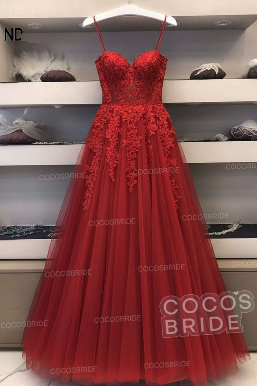 Long A-line Sweetheart Tulle Lace Wedding Dresses