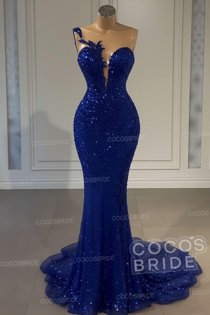 Long Mermaid Sweetheart Tulle Sequin Formal Prom Dress