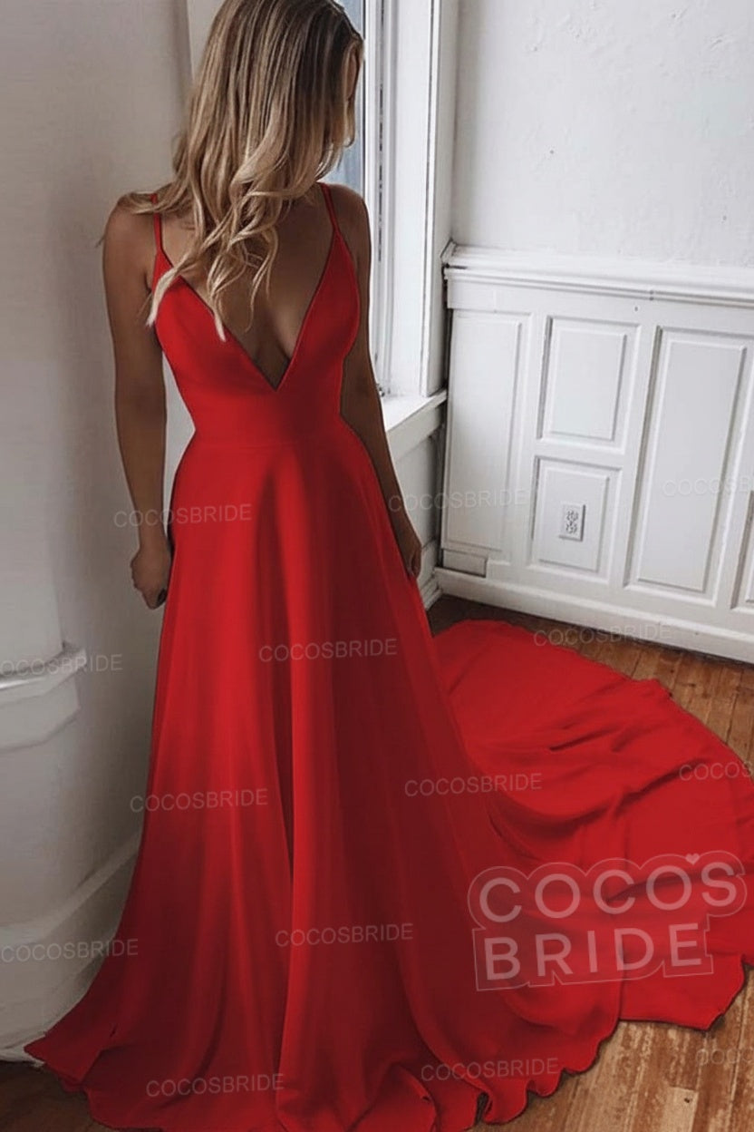 Simple Long V Neck Chiffon A Line Covered Button Boho Wedding Dresses