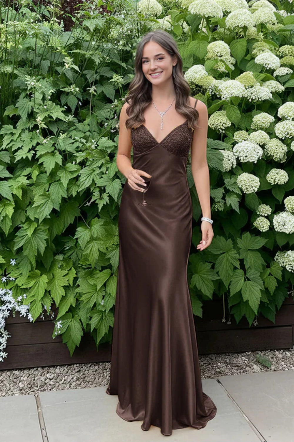 Simple Spaghetti Straps V-neck Sheath Satin Prom Dress