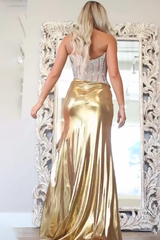 Sparkly Long Strapless Mermaid Beading Prom Dress with Slit
