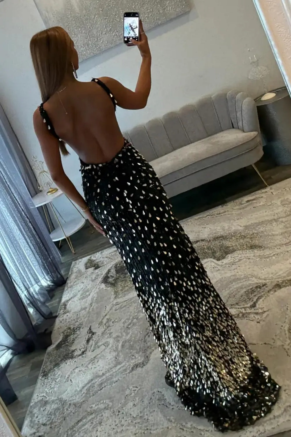 Sparkly Gold V-neck Long Mermaid Sequined Corset Prom Dress