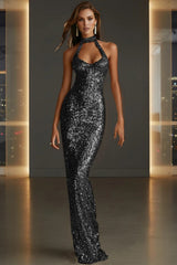 Sparkly Halter Sleeveless Mermaid Sequined Prom Dress