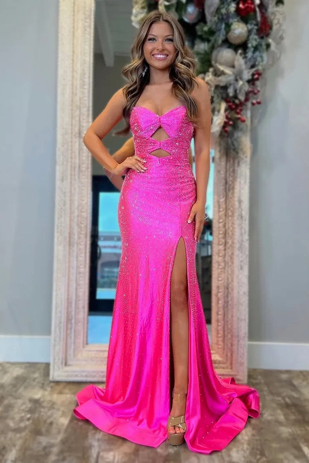 Sparkly Strapless Long Mermaid Prom Dress with Beading