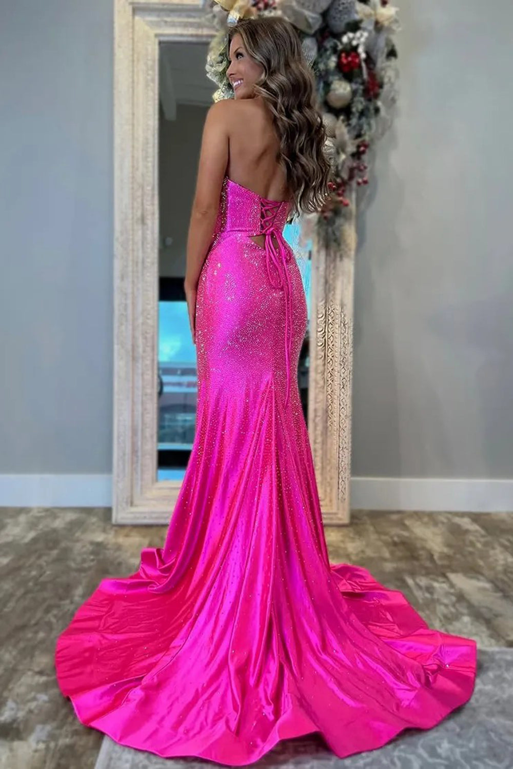Sparkly Strapless Long Mermaid Prom Dress with Beading