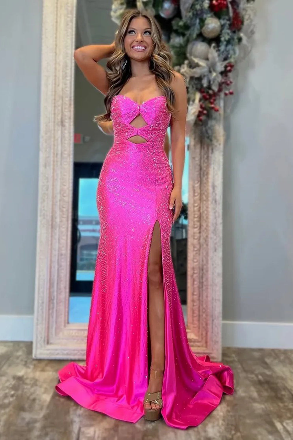 Sparkly Strapless Long Mermaid Prom Dress with Beading
