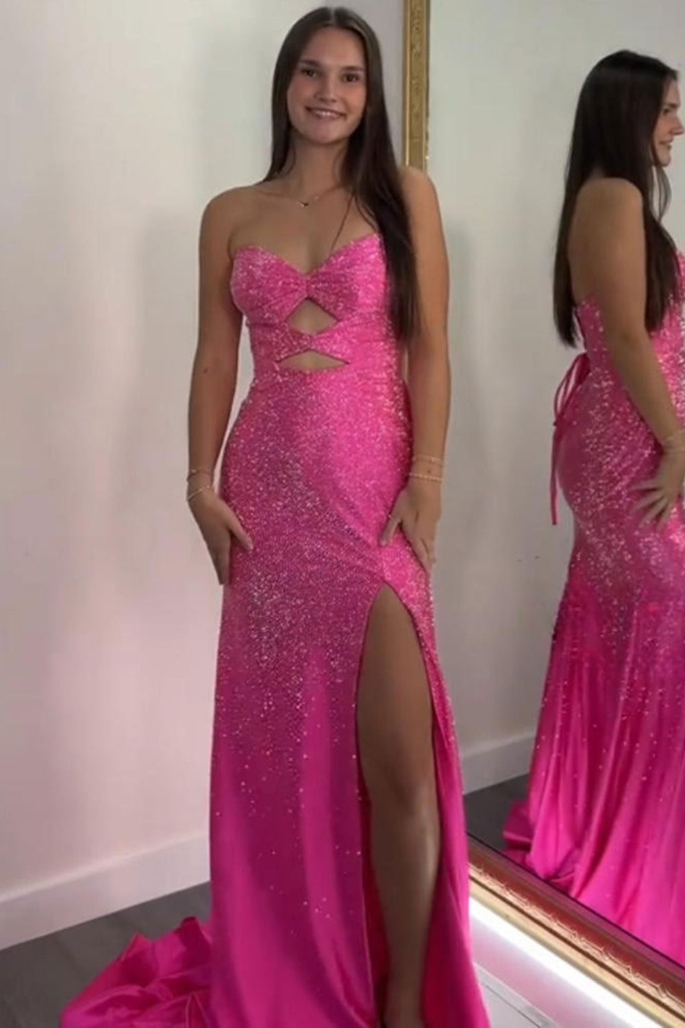 Sparkly Strapless Long Mermaid Prom Dress with Beading