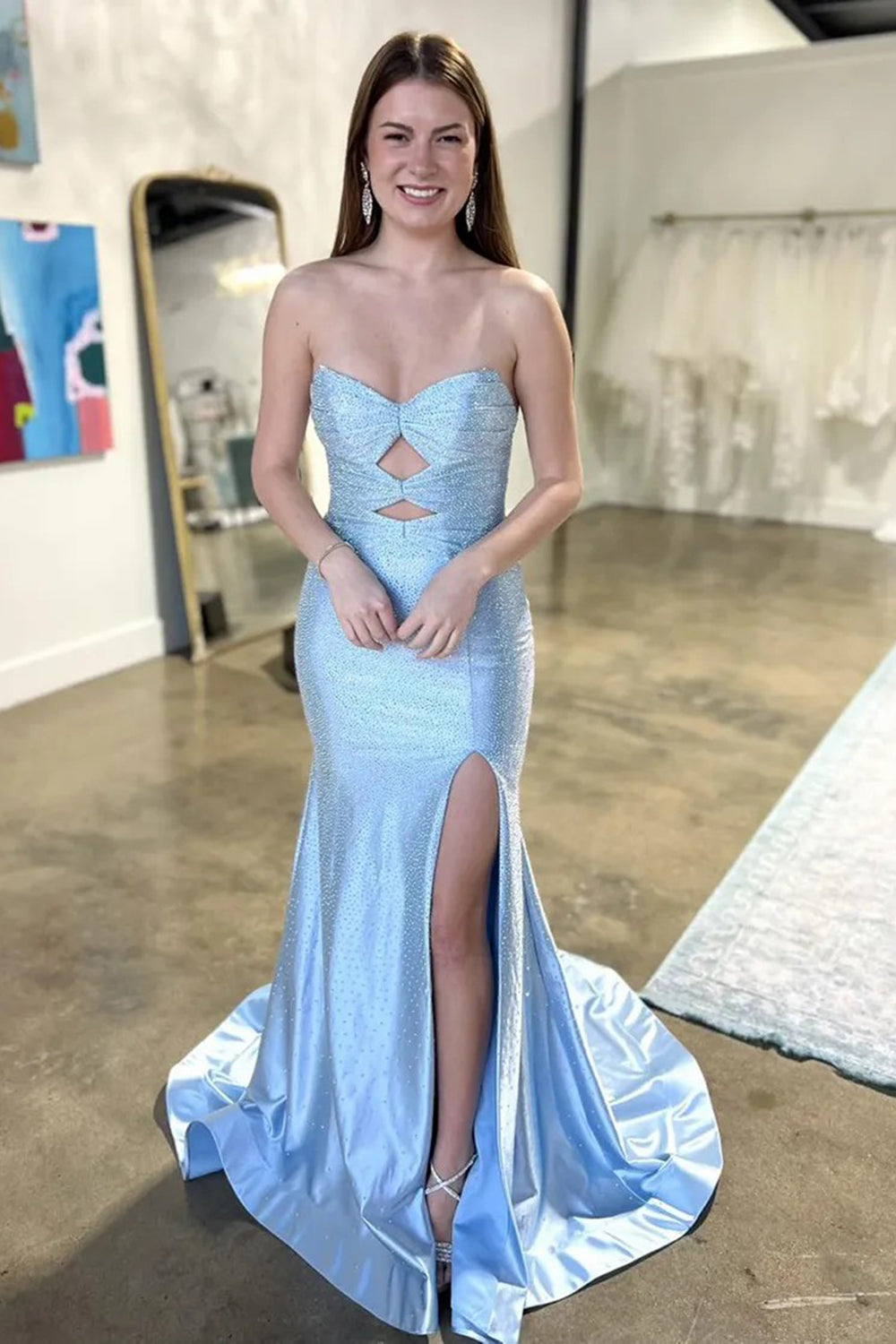 Sparkly Strapless Long Mermaid Prom Dress with Beading