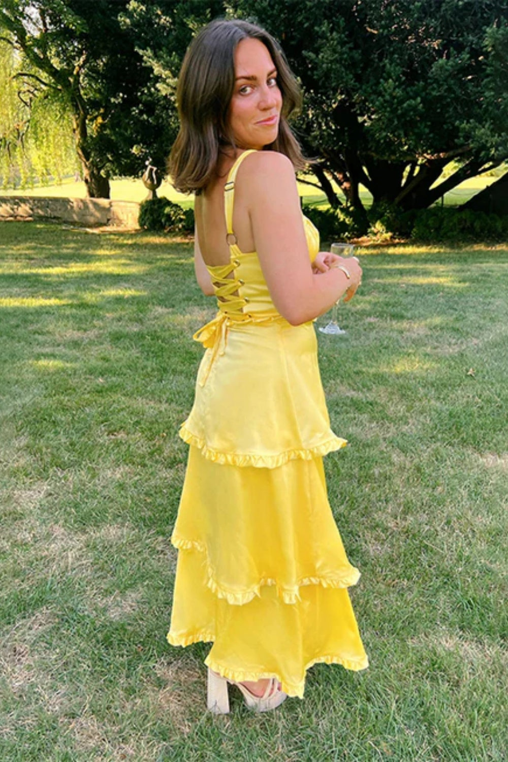 Simple Square Neck  A-line Chiffon Formal Dress with Split