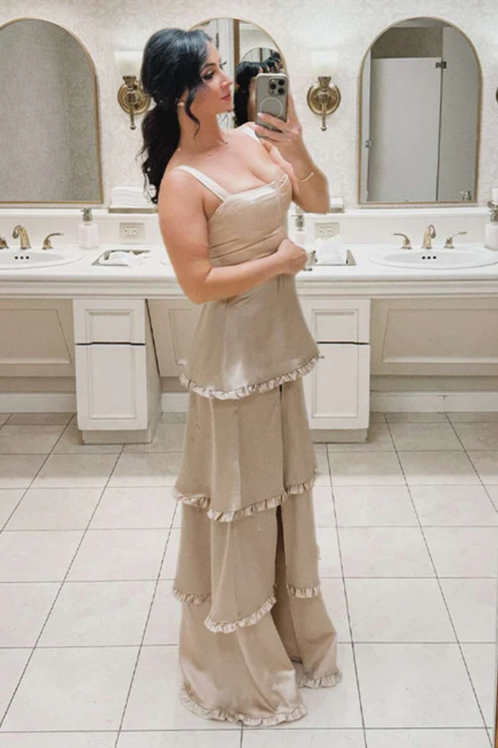 Simple Square Neck  A-line Chiffon Formal Dress with Split