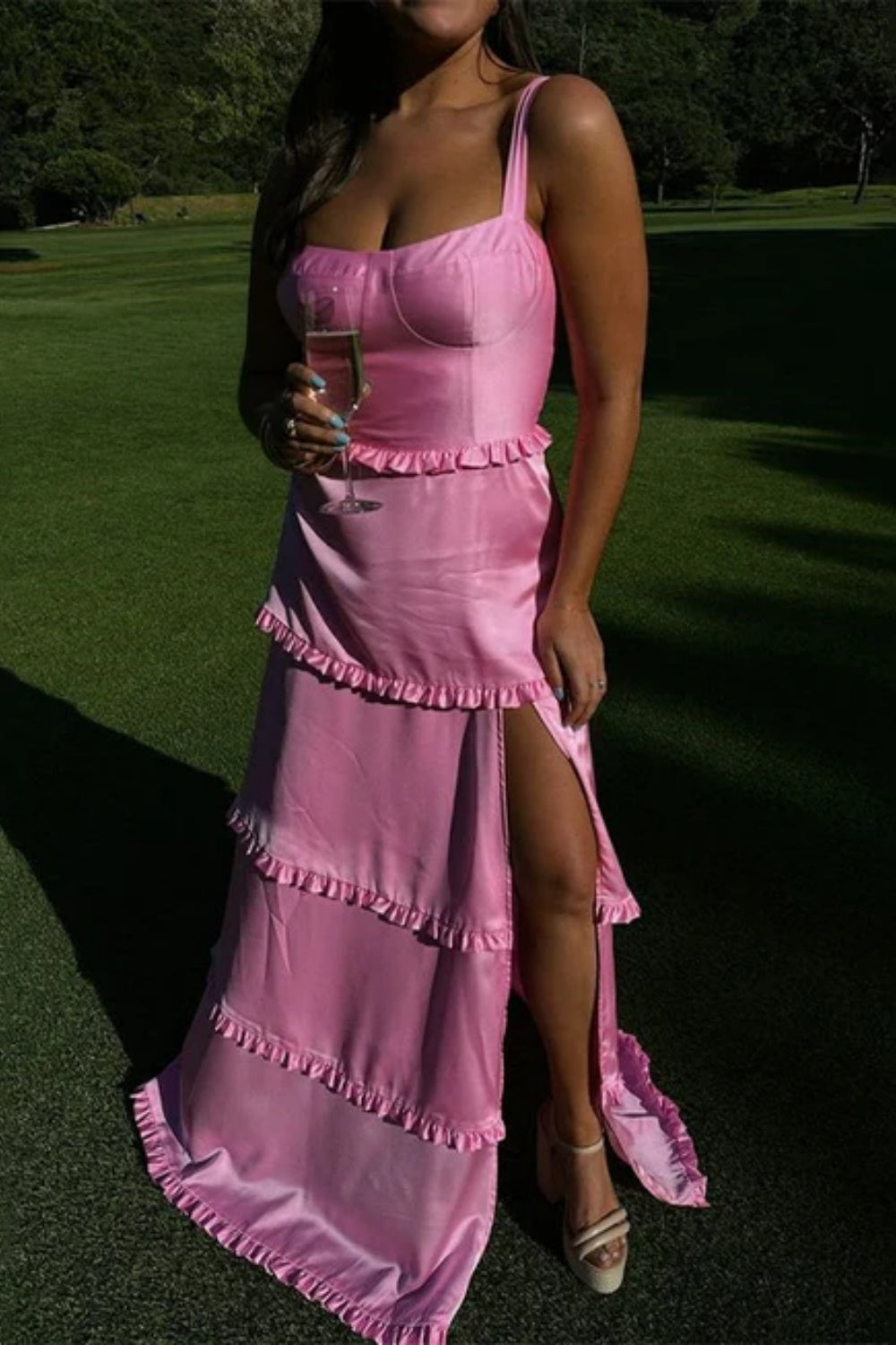 Simple Square Neck  A-line Chiffon Formal Dress with Split