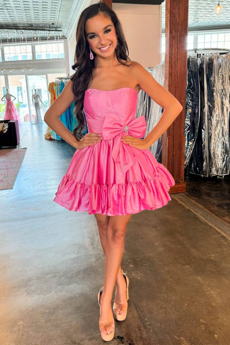 Strapless Taffeta A-line Short Party Dress with Bow