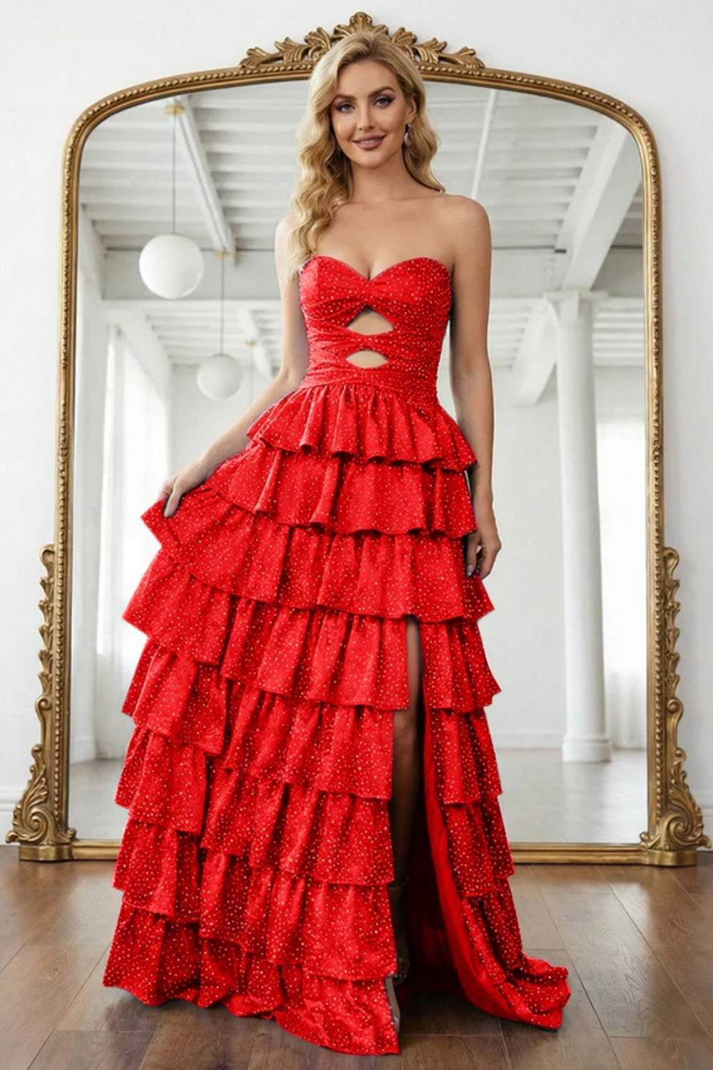 Simple Sweetheart Strapless A-line Long Prom Dress with Ruffles