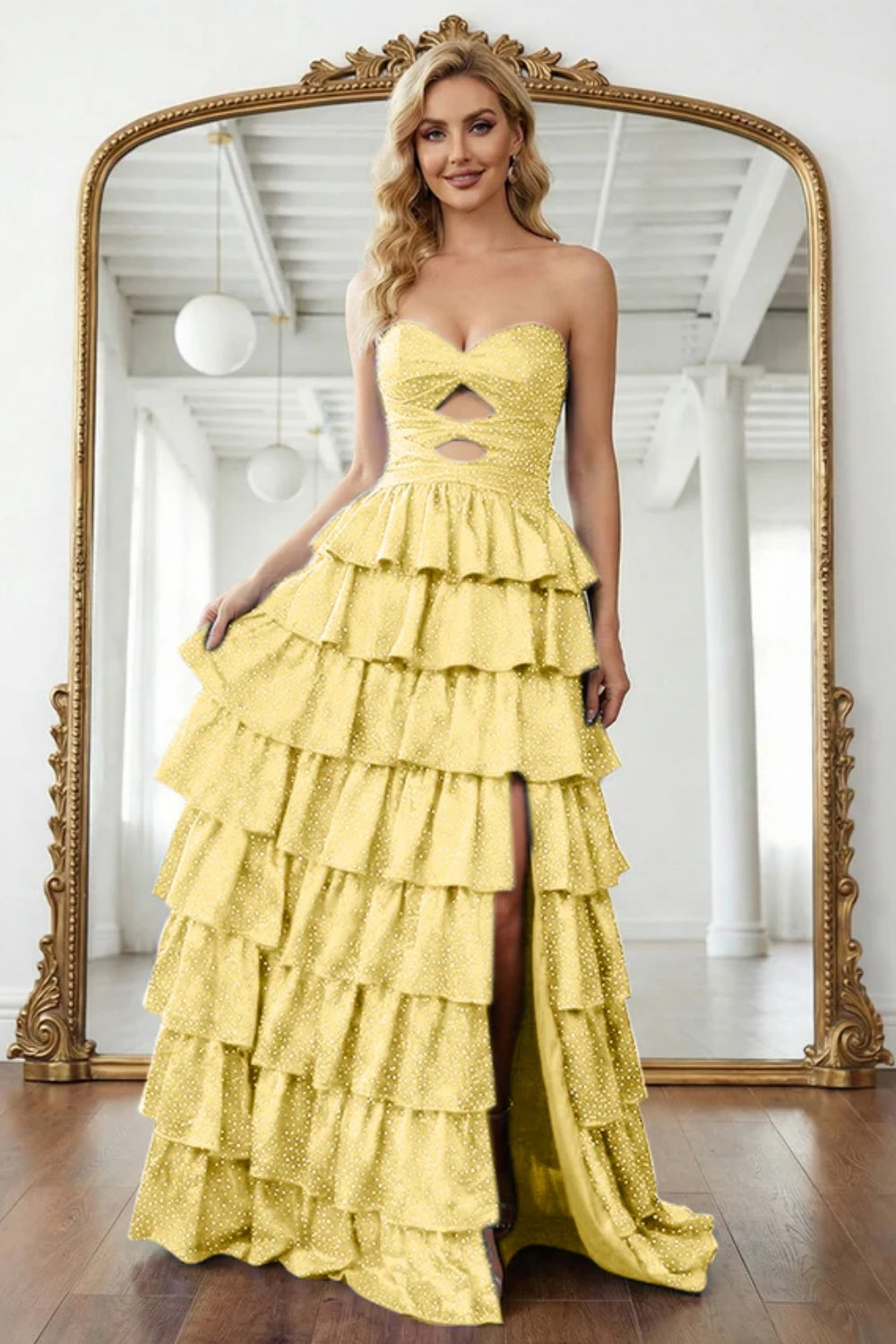 Simple Sweetheart Strapless A-line Long Prom Dress with Ruffles