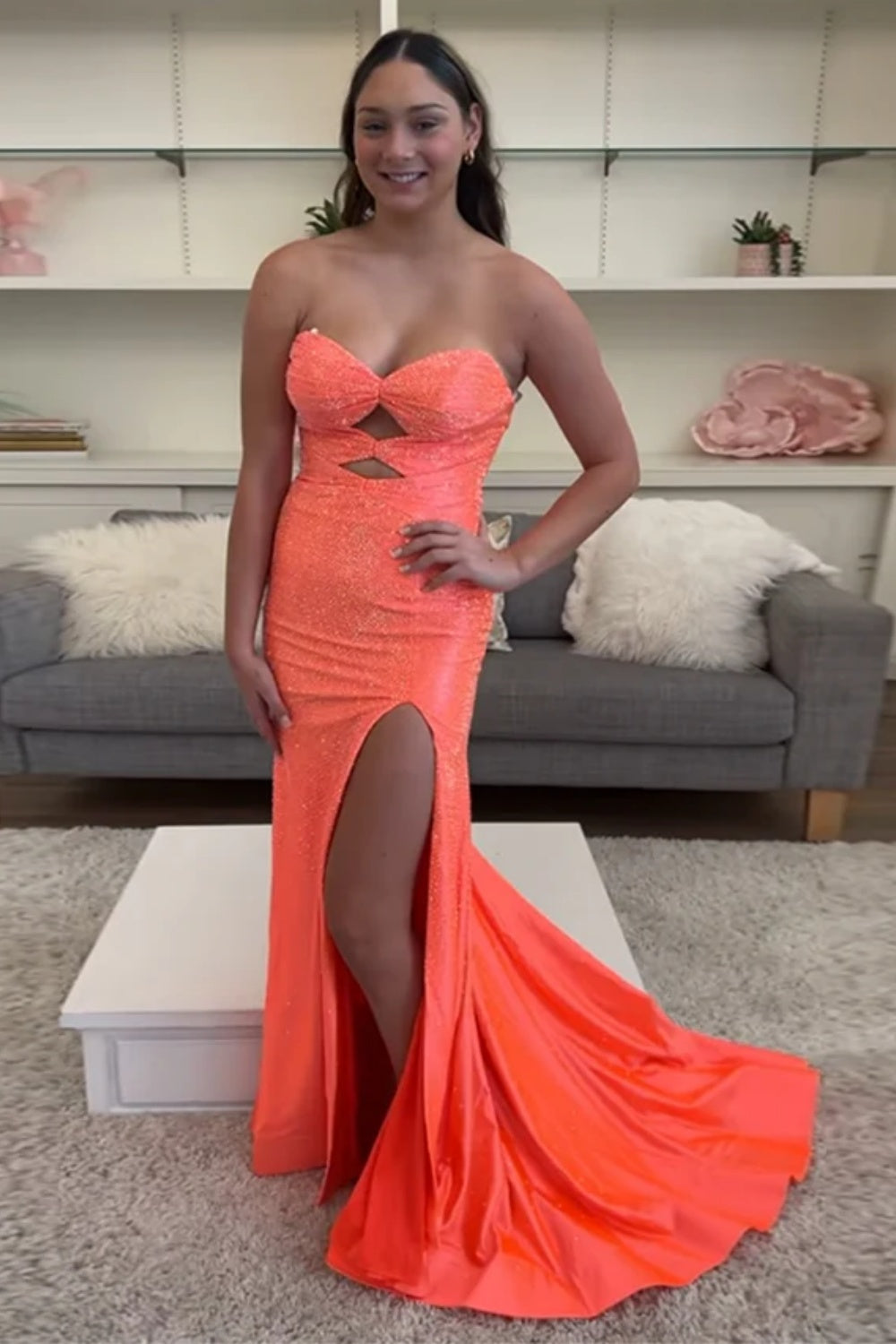 Cute Sweetheart Mermaid Sequined Prom Dress with Keyhole