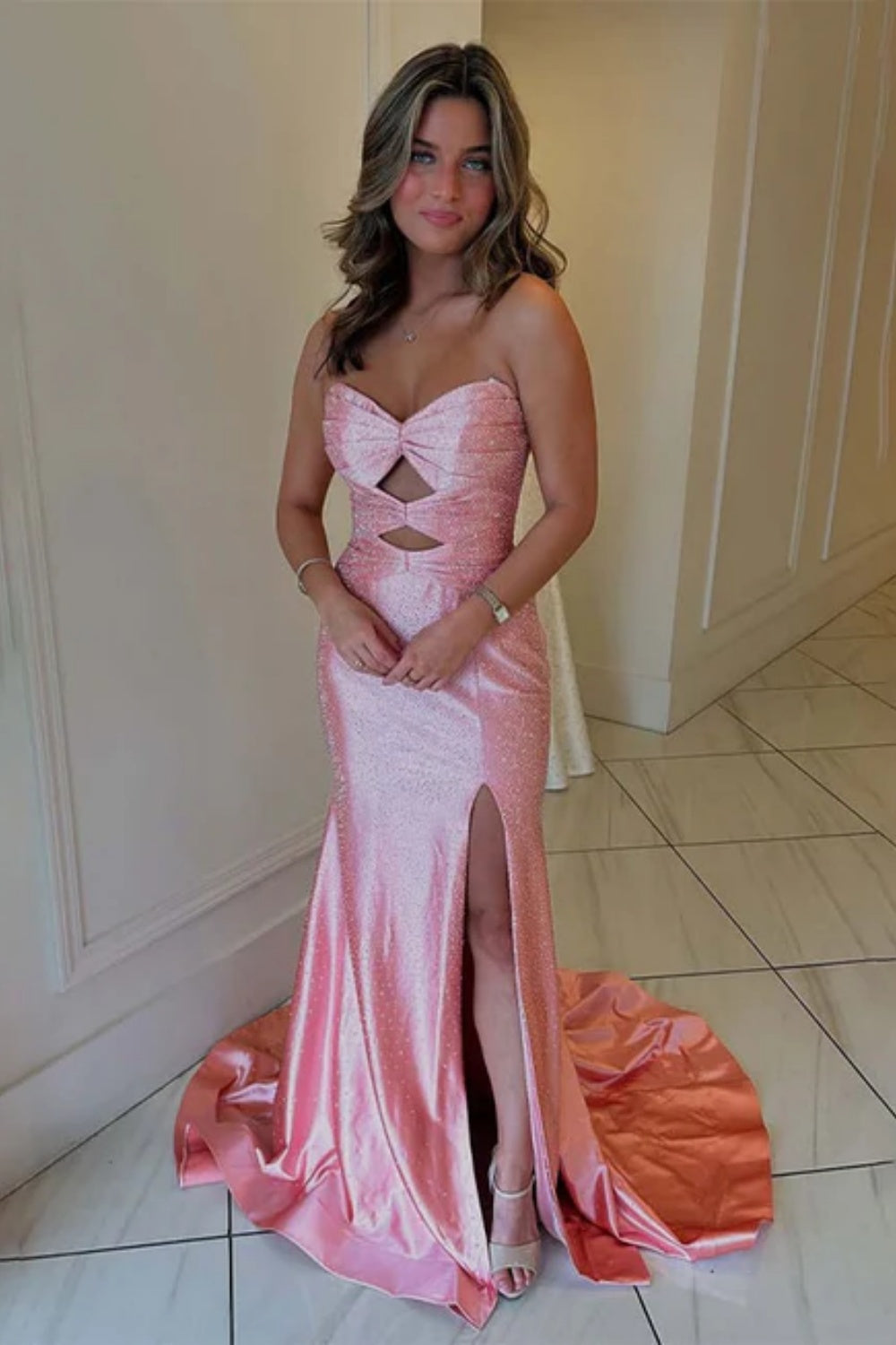 Cute Sweetheart Mermaid Sequined Prom Dress with Keyhole