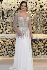 Long Sleeve Floor Length A-line Mother Of Bride Dress With Beading
