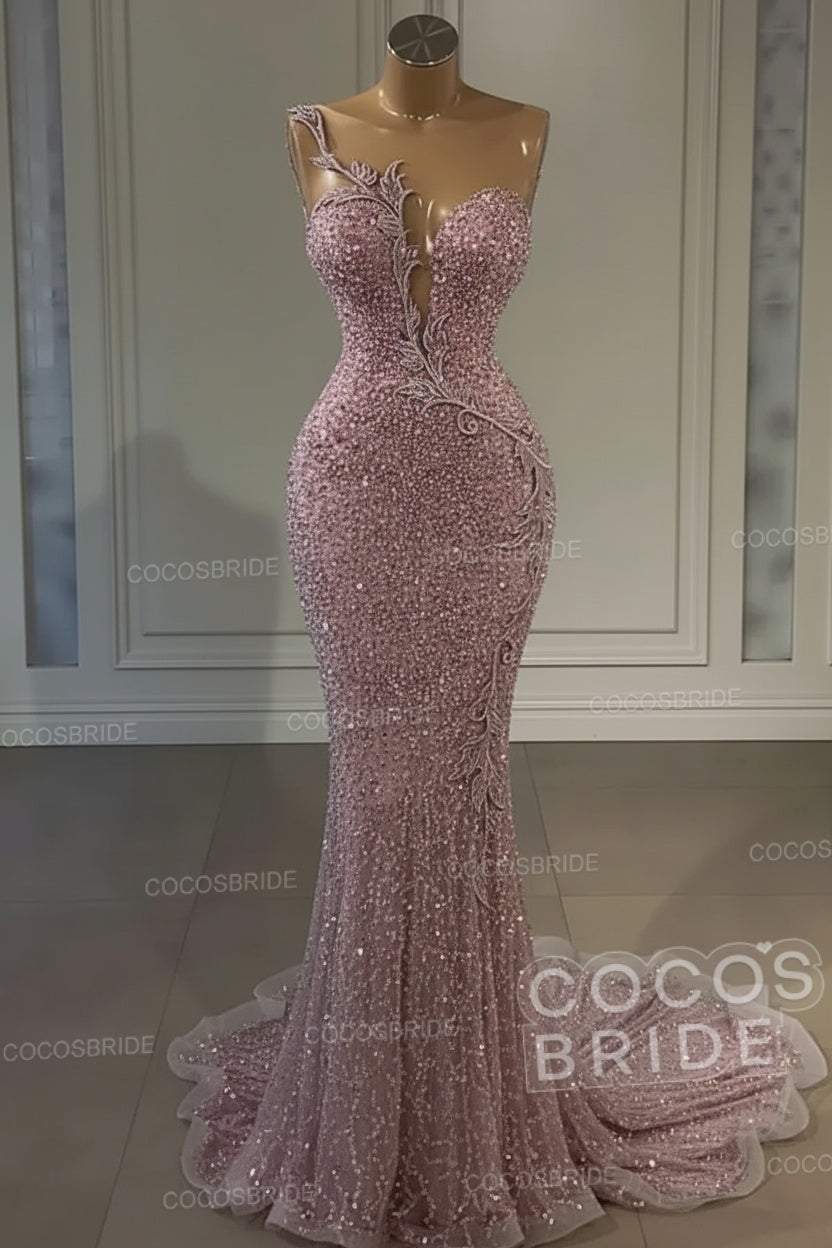 Long Mermaid Sweetheart Tulle Sequin Formal Prom Dress