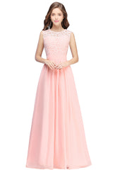 A-line Chiffon Crew Neck Floor Length Formal Dress Long Wedding Guest Dress