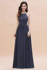 Elegant Sleeveles Halter Soft Chiffon A-Line Floor Length Bridesmaid Dress